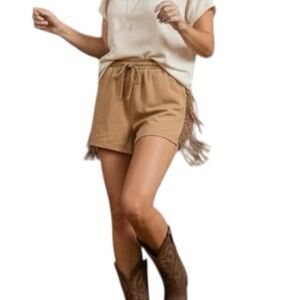 LOVE By Design Faux Suede Fringe Shorts Tan XL Boho Western NWT